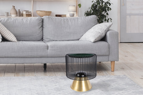 Beistelltisch mit Marmorplatte: Der Malibu 125 in Grün/Schwarz/Gold ist ein handgefertigtes Design-Highlight für Ihr Wohnzimmer. Jetzt entdecken!
