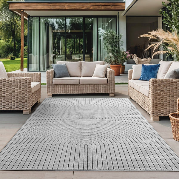 Ein moderner Kurzflor In- & Outdoor Teppich in Beige (80x150 cm) mit stilvollem skandinavischem 3D-Design. Perfekt geeignet für Wohnzimmer, Schlafzimmer, Balkon oder Terrasse. Hergestellt aus robustem Polypropylen – pflegeleicht, waschbar und wetterfest. Ideal für einen minimalistischen Look mit weichem Hoch-Tief-Effekt.