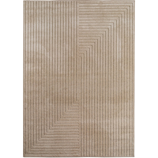 Der Kurzflor Teppich mit 3D-Muster sorgt für eine gemütliche Atmosphäre im Wohnzimmer – ideal für Innenräume mit hellem Holzfußboden.