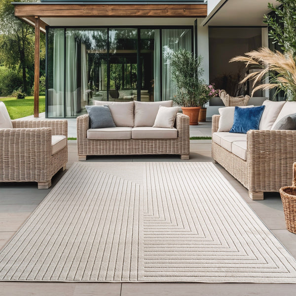 Kurzflor Teppich wetterfest Outdoor Cream skandinavisch