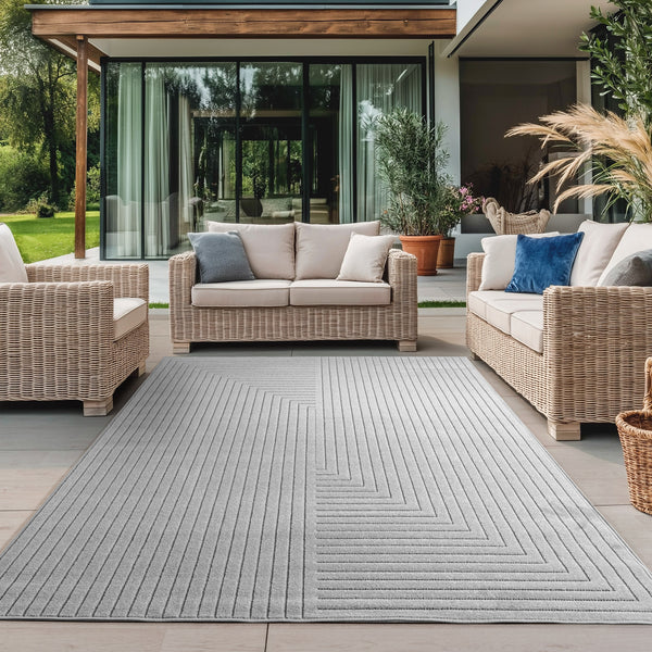 Moderner Outdoor Teppich in Silber – perfekt für Balkon & Terrasse