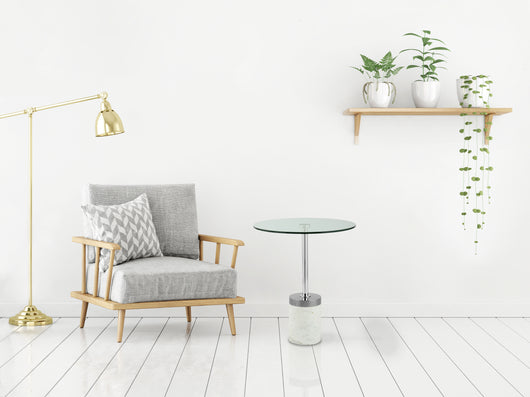 Design Beistelltisch Marmor Optik: Setzen Sie ein stilvolles Statement! Dieser Beistelltisch rund mit edlem Sockel in Marmor-Optik ist ein Blickfang in jedem Raum.