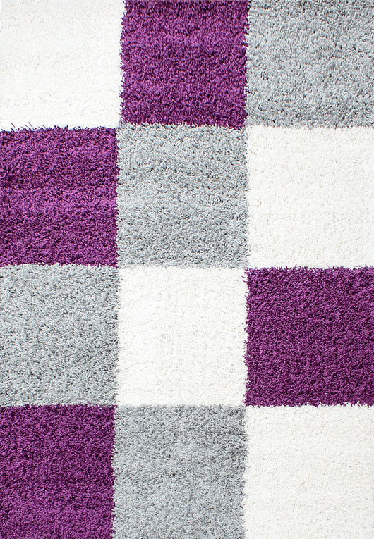 Hochflor Teppich Shaggy Karo – Moderner Stil für Ihr Zuhause Violett 1501- Product vendor