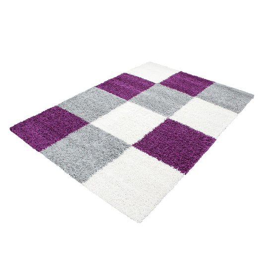 Hochflor Teppich Shaggy Karo – Moderner Stil für Ihr Zuhause Violett 1501- Product vendor