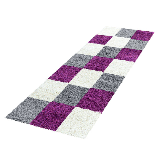 Hochflor Teppich Shaggy Karo – Moderner Stil für Ihr Zuhause Violett 1501- Product vendor
