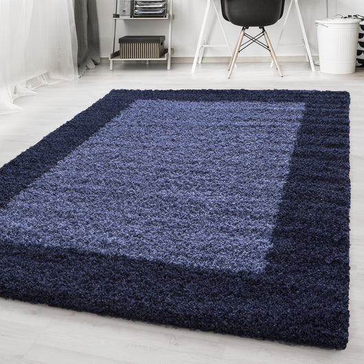 Hochflor Teppich Marineblau – 100% Polypropylen für Wohnzimmer, Jute Rücken, Bordüre, Pflegeleicht 1503- Product vendor