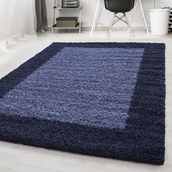 Hochflor Teppich Marineblau – 100% Polypropylen für Wohnzimmer, Jute Rücken, Bordüre, Pflegeleicht 1503- Product vendor