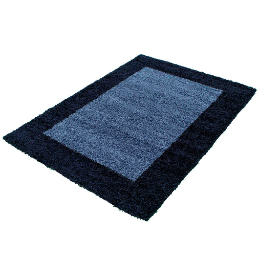 Hochflor Teppich Marineblau – 100% Polypropylen für Wohnzimmer, Jute Rücken, Bordüre, Pflegeleicht 1503- Product vendor
