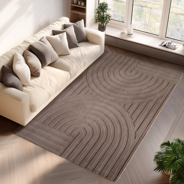 Moderner Teppich Wohnzimmer: Dieser stilvolle Teppich verwandelt Ihr Wohnzimmer in eine Wohlfühloase.