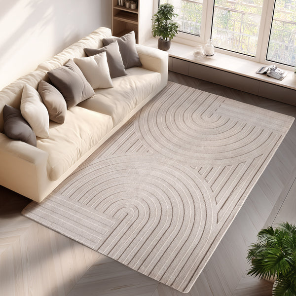 Moderner Teppich Wohnzimmer: Dieser Teppich im Boho-Stil ist die perfekte Ergänzung für Ihr zeitgemäßes Wohnzimmer.
