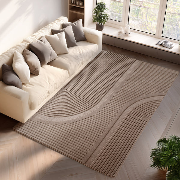 Moderner Teppich Wohnzimmer Beige: Dieser stilvolle Teppich in Beige verleiht Ihrem Wohnbereich eine helle und freundliche Atmosphäre.