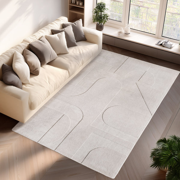 Indoor Teppich: Verleihen Sie Ihrem Indoor-Bereich mit diesem stilvollen, skandinavischen Teppich in Creme eine neue Dimension.