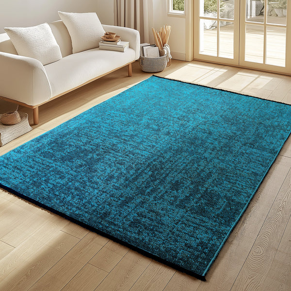 Baumwolle Chenille Teppich Blau – Waschbar, Rutschfest & Boho-Stil 1900*- Product vendor