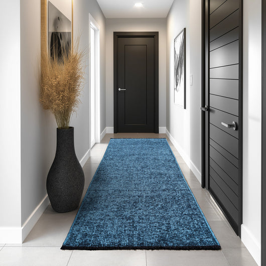 Baumwolle Chenille Teppich Blau – Waschbar, Rutschfest & Boho-Stil 1900*- Product vendor