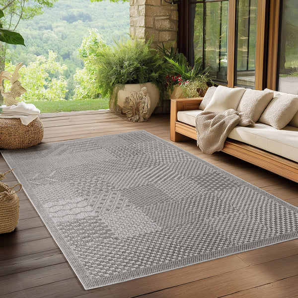 Grauer Polypropylen Teppich für den Balkon – wetterfest, langlebig und ideal für Garten & Outdoor-Einsatz.