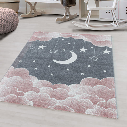 Kinder Teppich – Pink Mond-Sterne Design für das perfekte Kinderzimmer 2101- Product vendor