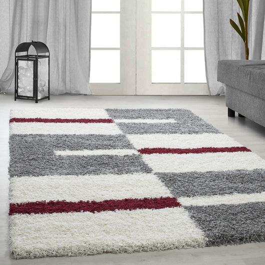 GALA Karo-Design Teppich – Roter Shaggy Teppich mit Juteboden für Wohnbereiche 2505- Product vendor