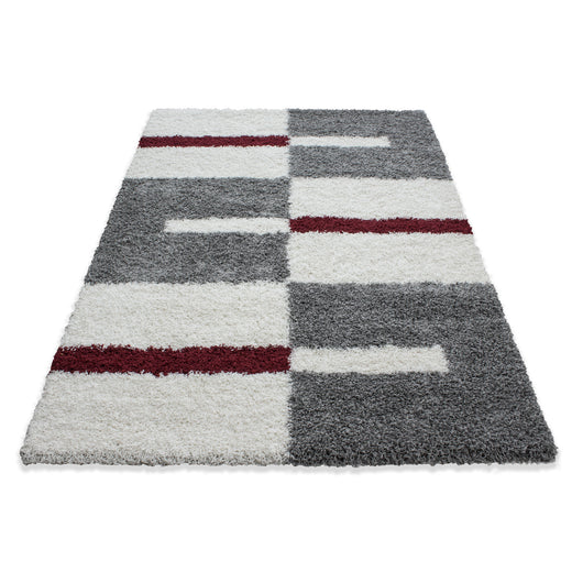 GALA Karo-Design Teppich – Roter Shaggy Teppich mit Juteboden für Wohnbereiche 2505- Product vendor