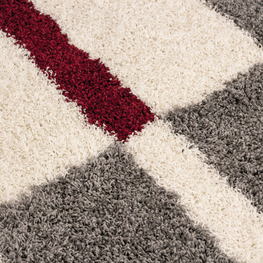 GALA Karo-Design Teppich – Roter Shaggy Teppich mit Juteboden für Wohnbereiche 2505- Product vendor