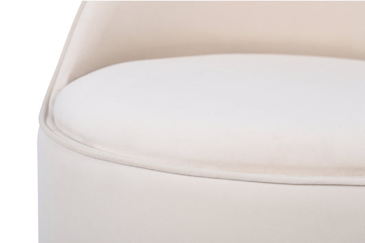 Luxuriöses Design: Hochwertiger Kunstsamt und robuster Edelstahl machen diesen Drehhocker Elfenbein zum eleganten Highlight Ihrer Einrichtung.