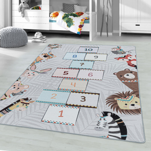 Kinderteppich Hüpfspiel Grau – Rutschfest & Pflegeleicht 2903- Product vendor
