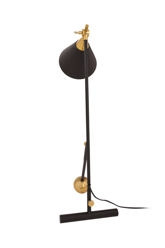 Diese Tischlampe im Factory-Design in edlem Schwarz und Gold erregt bescheiden Aufsehen.