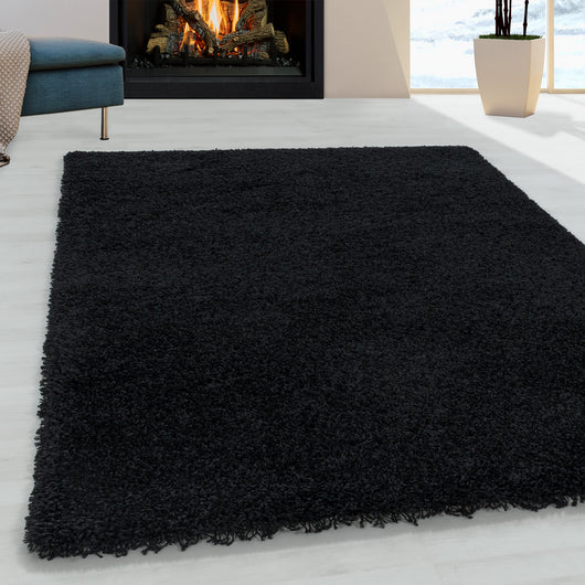 Teppich für Wohnzimmer: Hochflor Unicolor Schwarz in verschiedenen Größen 3000- Product vendor