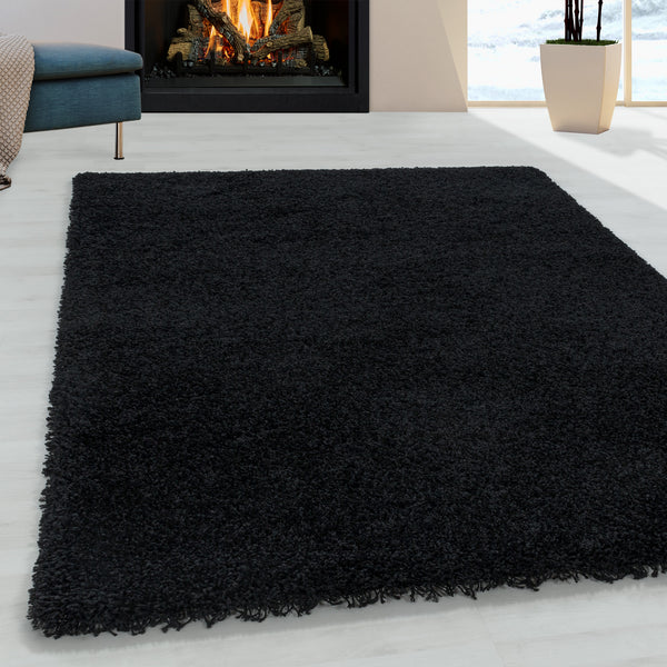 Teppich für Wohnzimmer: Hochflor Unicolor Schwarz in verschiedenen Größen 3000- Product vendor