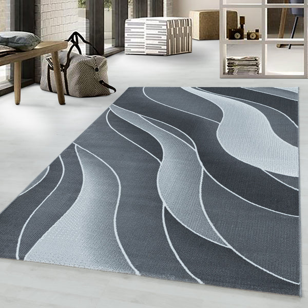 Moderne graue Kurzflor Teppiche für Wohnzimmer – Hochwertiger PP Heatset 3523- Product vendor