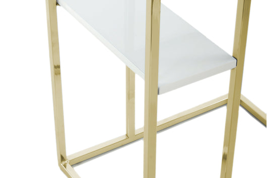 Eleganter Beistelltisch Gold Weiß: Mit seinem stabilen Edelstahlgestell und der hochglänzenden MDF-Tischplatte bringt der Lucilla 225 luxuriöses Ambiente in Ihr Zuhause.