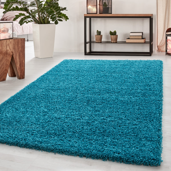 Hochflor Teppich Türkis für Wohnzimmer | Komfort & Stil mit Jute Rücken 4000- Product vendor