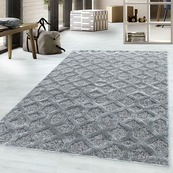PISA Geometrischer Hochflor Teppich Grau – Juteboden, 20 mm Florhöhe, Polypropylen 4702- Product vendor