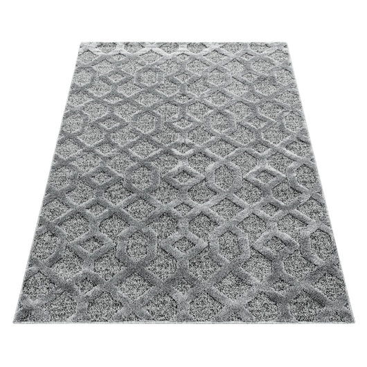 PISA Geometrischer Hochflor Teppich Grau – Juteboden, 20 mm Florhöhe, Polypropylen 4702- Product vendor