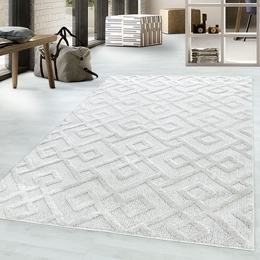 Hochflor Geometrischer Teppich aus Polypropylen - Creme, Geometrisches Design 4708- Product vendor