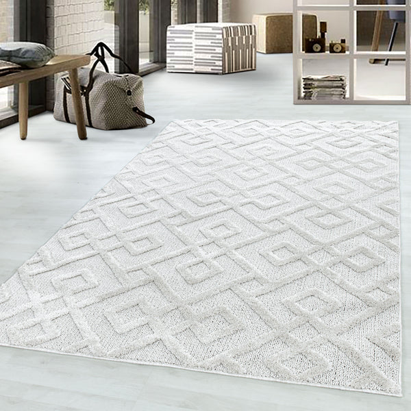 Hochflor Geometrischer Teppich aus Polypropylen - Creme, Geometrisches Design 4708- Product vendor