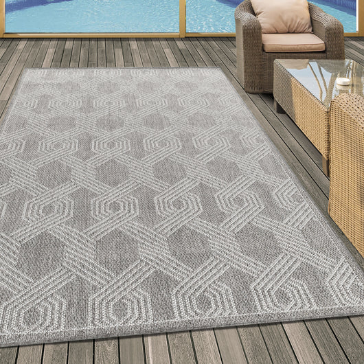 Outdoor Teppich für Terrasse und Balkon - Geometrisch Grau - ARUBA Kollektion 4904- Product vendor