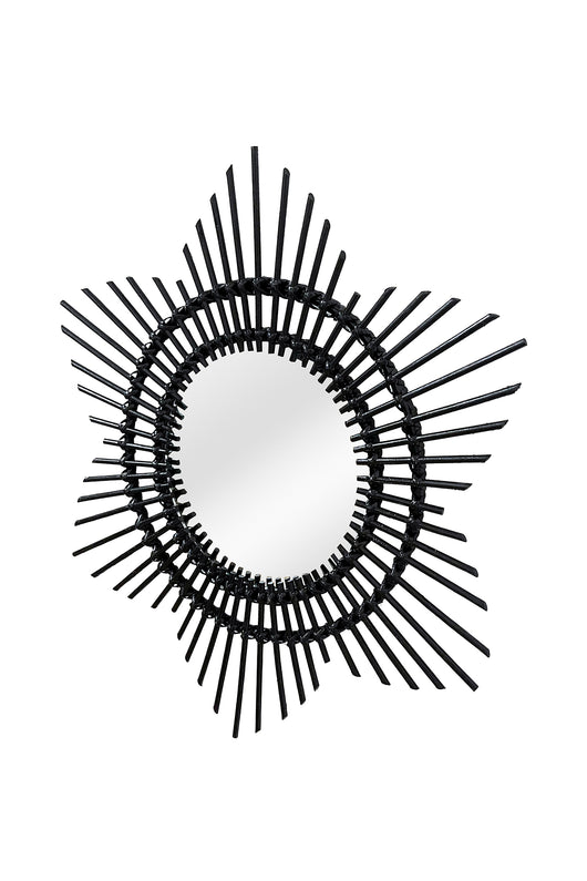 DEKORATIVER SPIEGEL MIT RATTAN: Funktioniert als praktische Spiegelfläche und als stylisches Deko-Objekt zugleich.