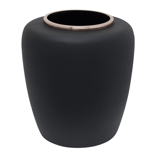 Diese zeitlose Metallvase Schwarz mit Roségold-Rand bereichert Ihr Dekoration Wohnambiente. Handgefertigt und mit einem sanften und luxuriösen Aussehen.

