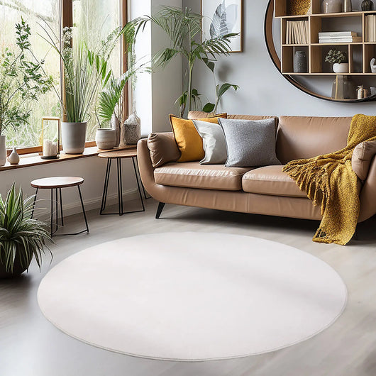 SKY Runde Kurzflor Teppiche in Creme aus Mikrofaser – Ideal für Ihr Wohnzimmer 5400- Product vendor