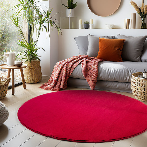 SKY Mikrofaser Kurzflor Teppich – Komfort pur Rot 5400 Rund- Product vendor