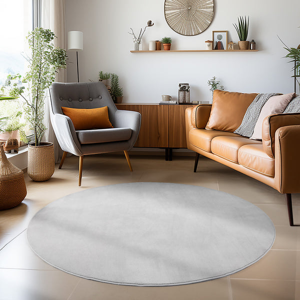 Sky Silber Teppich – Kurzflor Teppich mit Anti-Rutsch Rücken für Wohnzimmer, Rund 4311- Product vendor