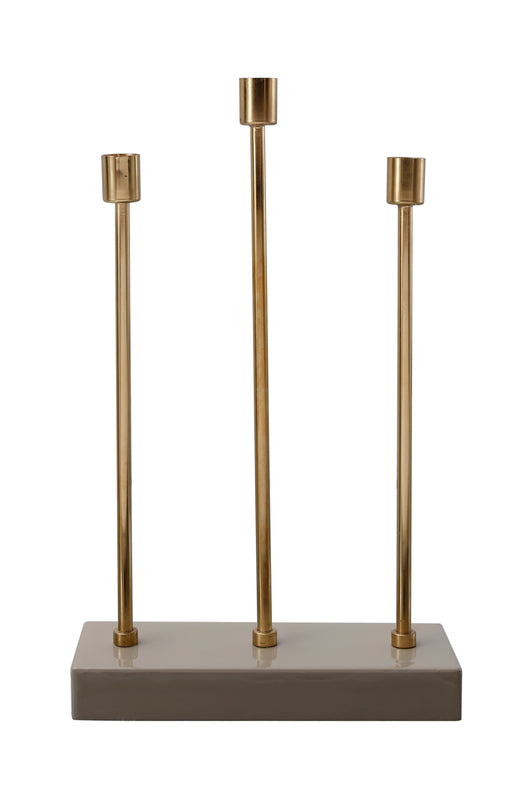 Moderner Kerzenständer für Ihr Ambiente: Das einzigartige Design in Taupe und Gold passt perfekt zu zeitgenössischen Einrichtungen.