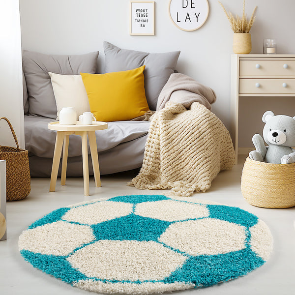 Kinderzimmer Teppich - Fußball Design in Türkis Rund 6001- Product vendor