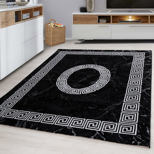 Kurzflor Teppich Schwarz mit Mäander-Design 8009- Product vendor