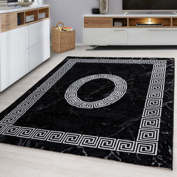 Kurzflor Teppich Schwarz mit Mäander-Design 8009- Product vendor