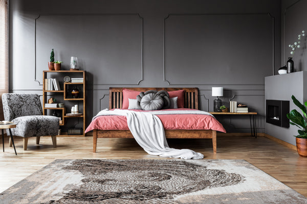 Vintage Teppich für Wohnzimmer in Taupe – stilvoll und flach gewebt