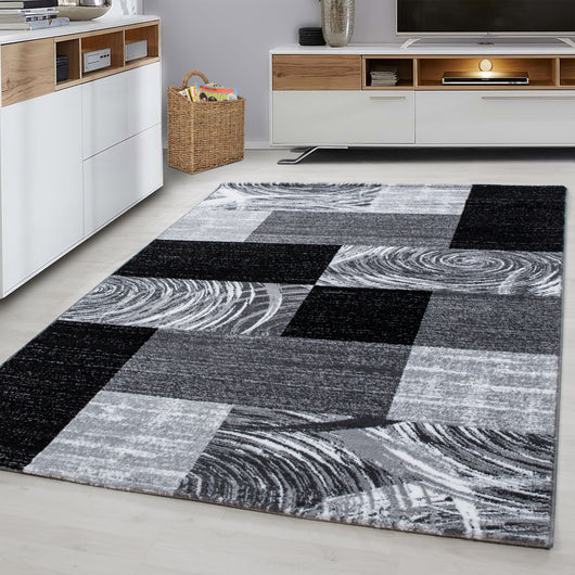 Teppich PARMA Abstrakt-Karo Schwarz - Kurzflor, Jute Rücken 9220- Product vendor