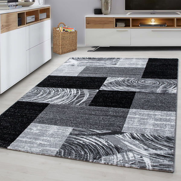Teppich PARMA Abstrakt-Karo Schwarz - Kurzflor, Jute Rücken 9220- Product vendor