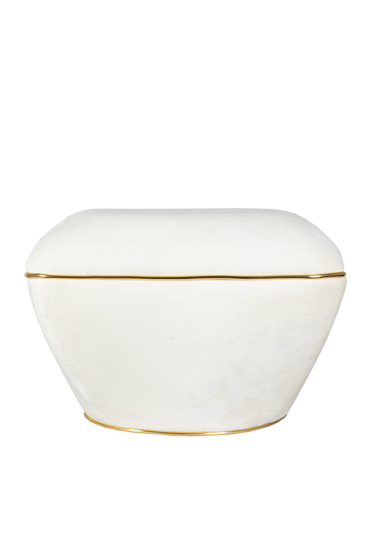 Mit diesem Pouf für viele Zwecke in Gold und Elfenbein setzen Sie stilvolle Akzente in jedem Raum.