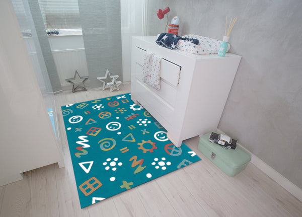 Dieser Teppich mit Leuchtgarn im bunten Design wird zum leuchtenden Blickfang in jedem Kinderzimmer.